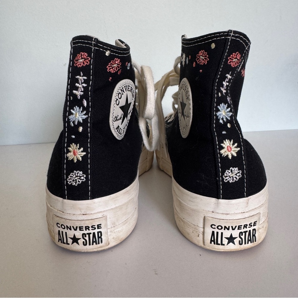 Converse Chuck Taylor All Star Platform High Top Sneakers Embroidered Black - Picture 4 of 11